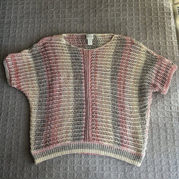 Chicos Space-Dye Marlene Pullover Open Knit Sweater Size 2/ L Short Sleeve - Picture 1 of 7